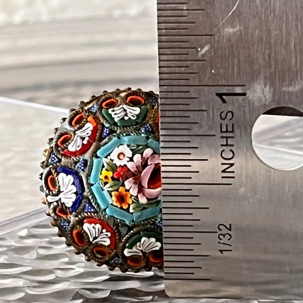 Antique Italian Micro Mosaic Floral Brooch Italy Romantic Victorian Style - Picture 5 of 11